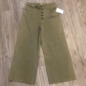easel Olive Wide-Leg Button-Front Jeans